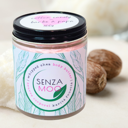 With raw, unrefined shea butter as the primary ingredient, our shea whipped body butter is rich and highly effective in hydrating and moisturizing the skin. It is the ideal choice for after bath skincare, requiring only a small amount for maximum benefits. Lightly scented with the yummy, sweet scent of cotton candy.