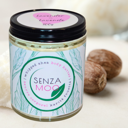 With raw, unrefined shea butter as the primary ingredient, our all natural shea whipped body butter is rich and highly effective in hydrating and moisturizing the skin. It is the ideal choice for after bath skincare, requiring only a small amount for maximum benefits. Lightly scented with the calming scent of lavender. 