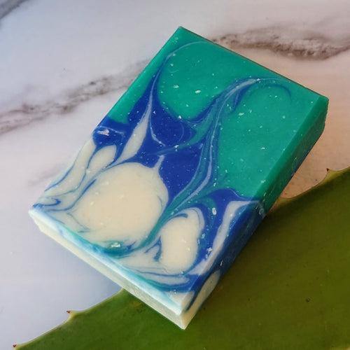  Aloe Vera soap bar with a refreshing spa scent, colorful and made with a blend of lighter oils that are less pore clogging.